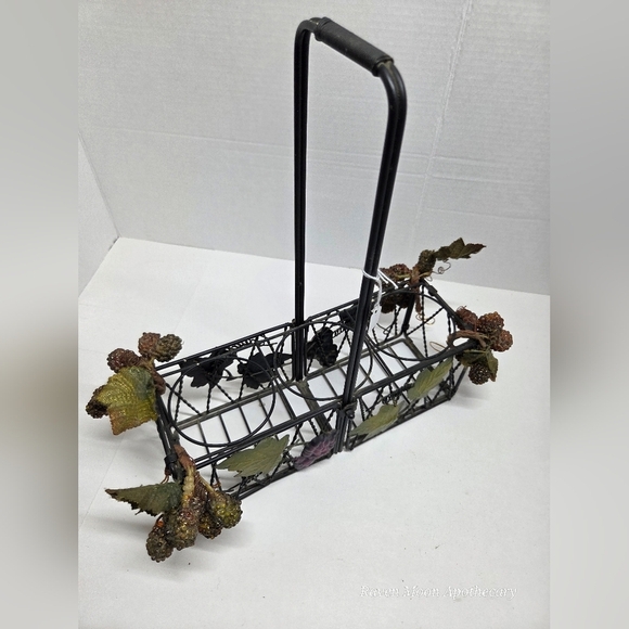 Decorative Metal WINE Basket with Berry Accents - Picture 4 of 6